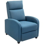 Fabric Recliner Chair Manual Blue Padded Seat-DECOROLALA
