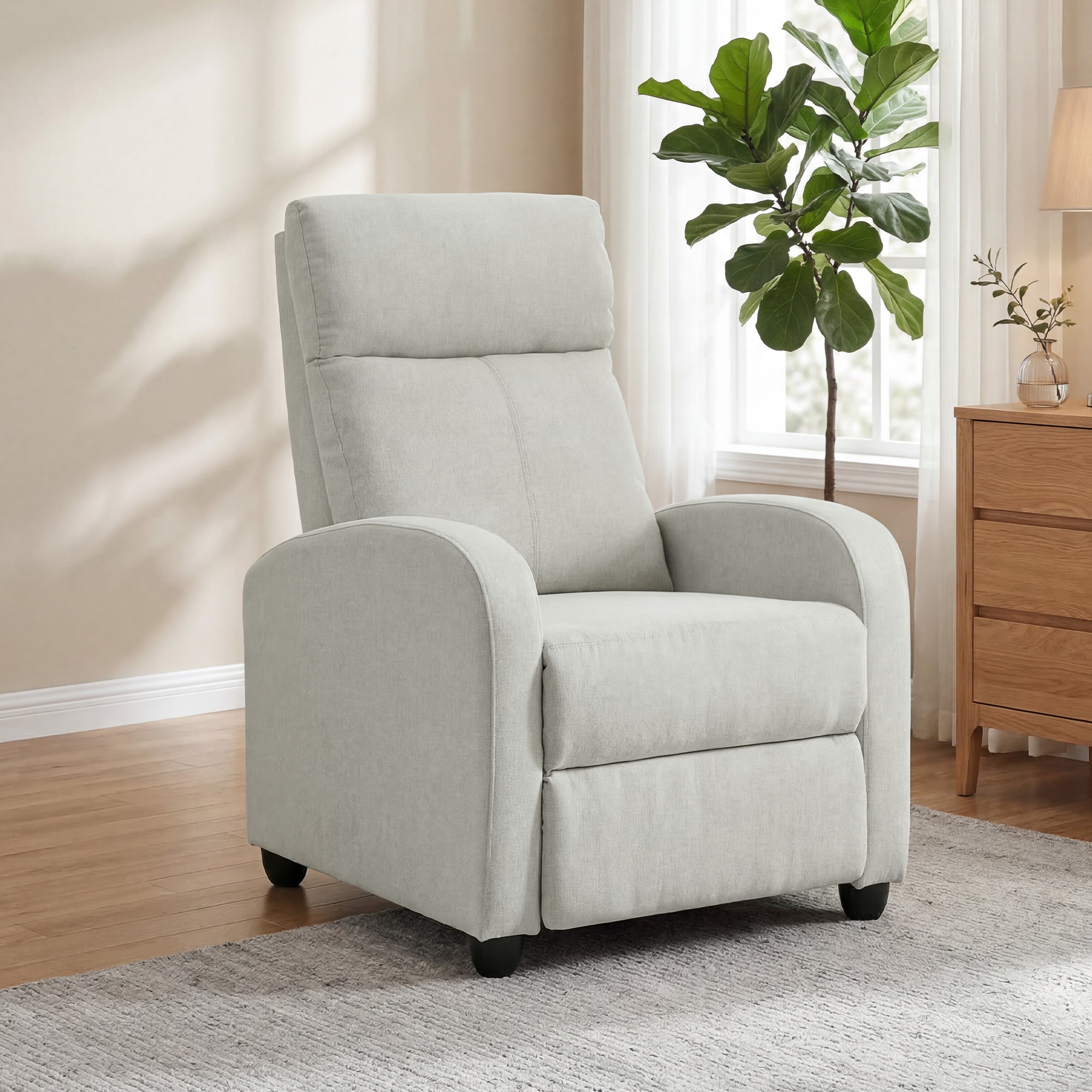 Fabric Recliner Chair Manual Cream White-DECOROLALA