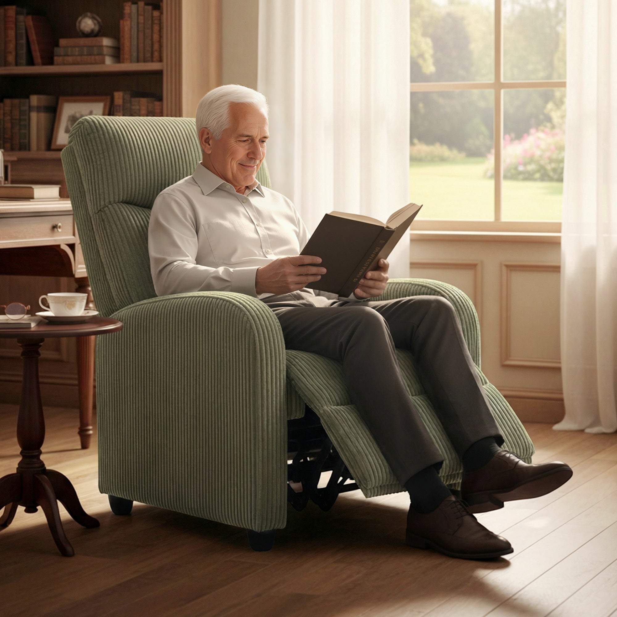 Fabric Recliner Chair Manual Dark Green Corduroy-DECOROLALA