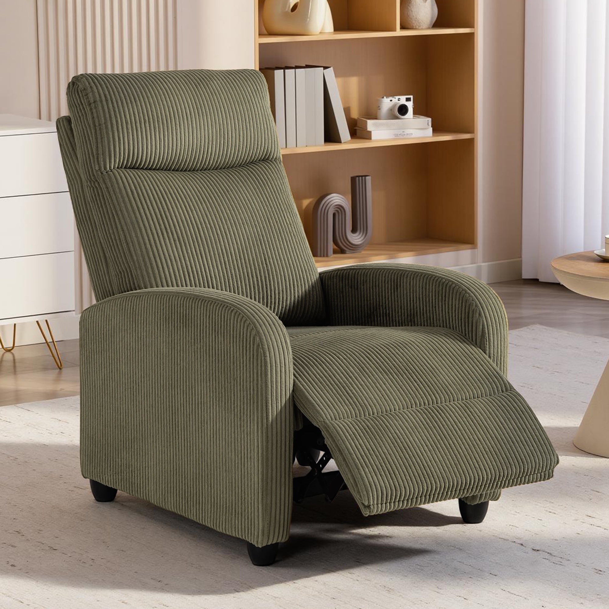 Fabric Recliner Chair Manual Dark Green Corduroy-DECOROLALA