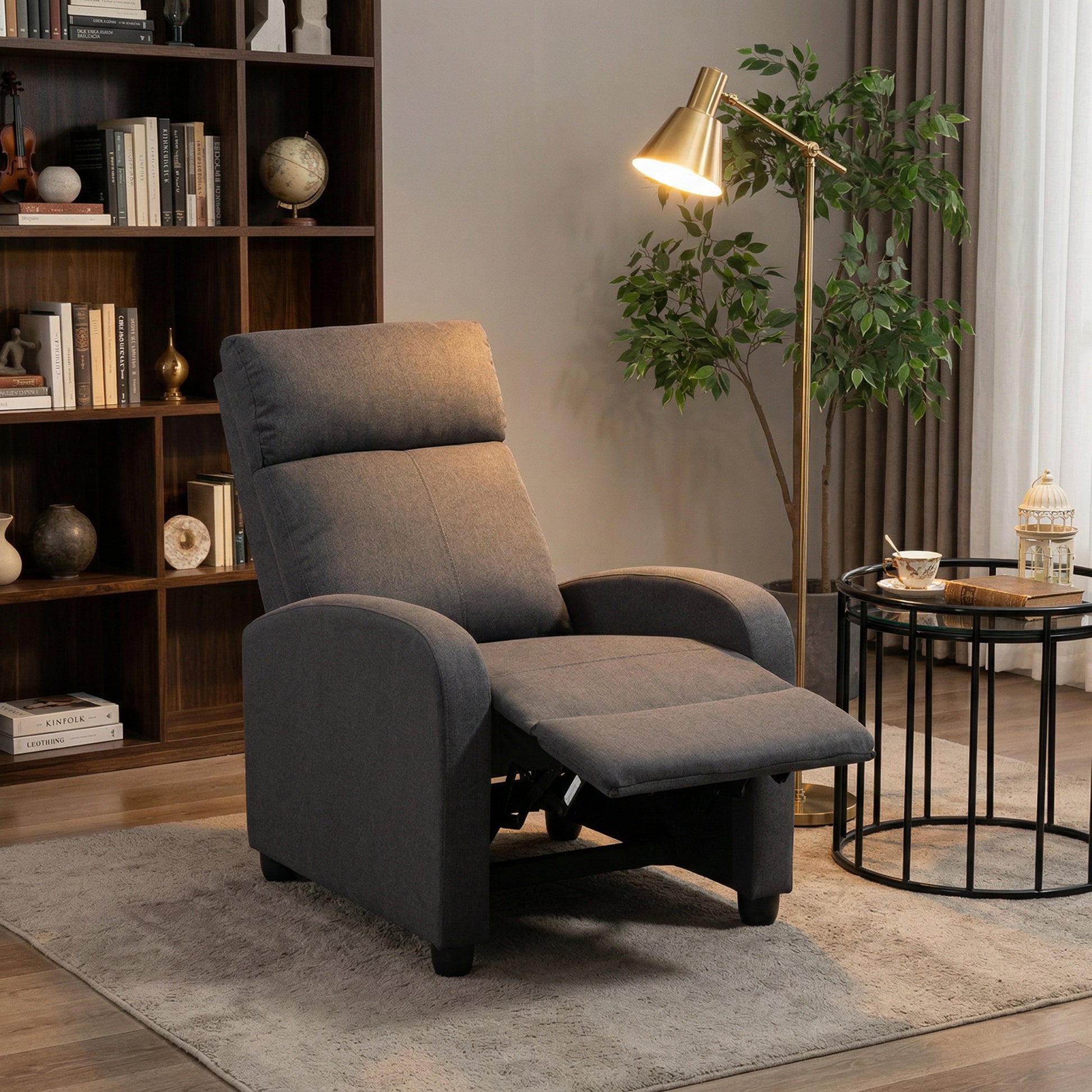 Fabric Recliner Sofa, Single Reclining Chair, Dark Grey, 135¡ Recline, Padded Seat-DECOROLALA