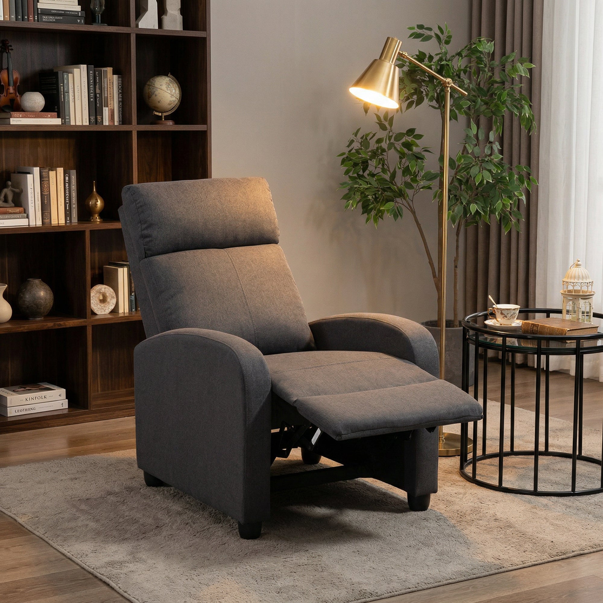 Fabric Recliner Sofa, Single Reclining Chair, Dark Grey, 135¡ Recline, Padded Seat-DECOROLALA