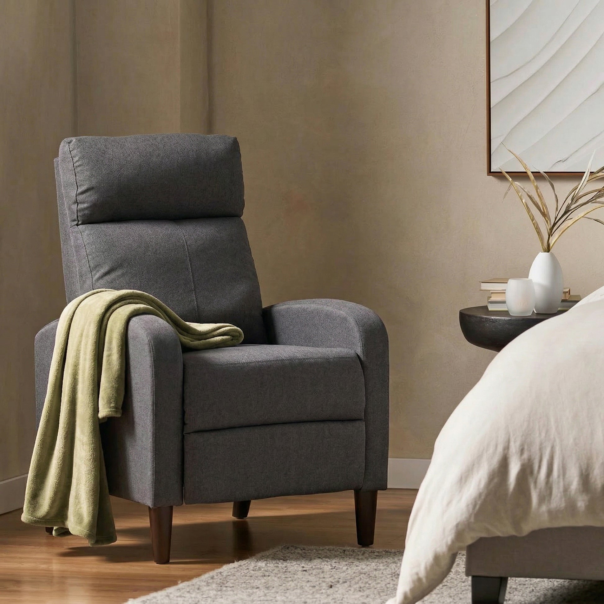Fabric Recliner Sofa, Single Reclining Chair, Dark Grey, 135¡ Recline, Padded Seat-DECOROLALA