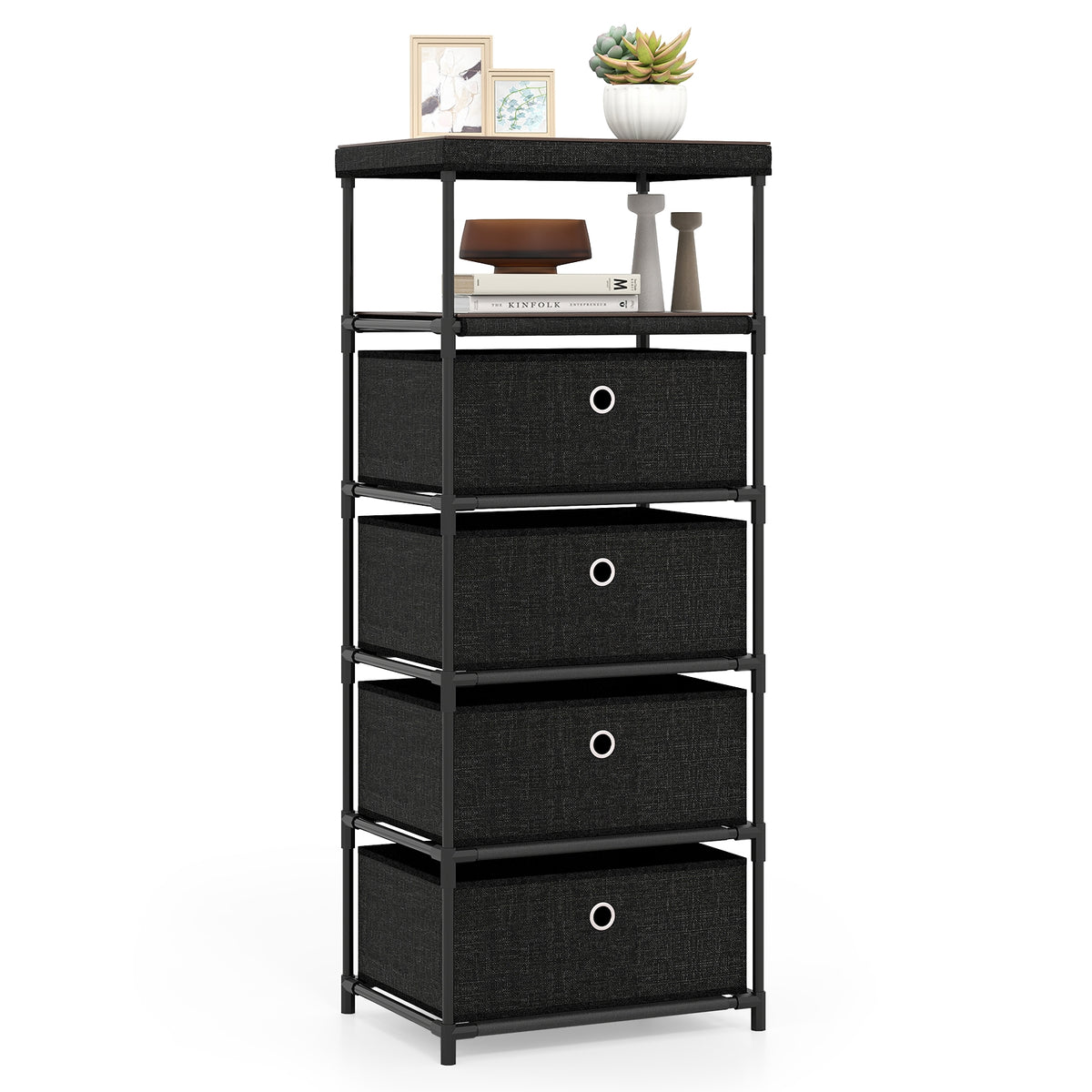 Fabric Storage Tower Dresser - Rustic Brown & Black (min order qty 2)-Dressers & Chests-DECOROLALA