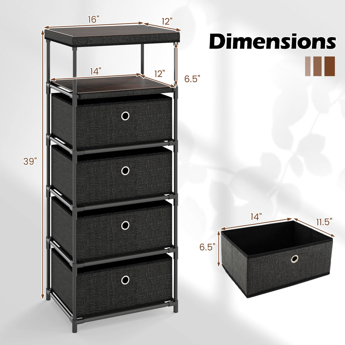 Fabric Storage Tower Dresser - Rustic Brown & Black (min order qty 2)-Dressers & Chests-DECOROLALA