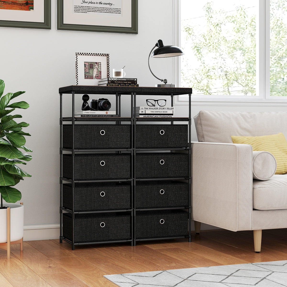 Fabric Storage Tower Dresser - Rustic Brown & Black (min order qty 2)-Dressers & Chests-DECOROLALA