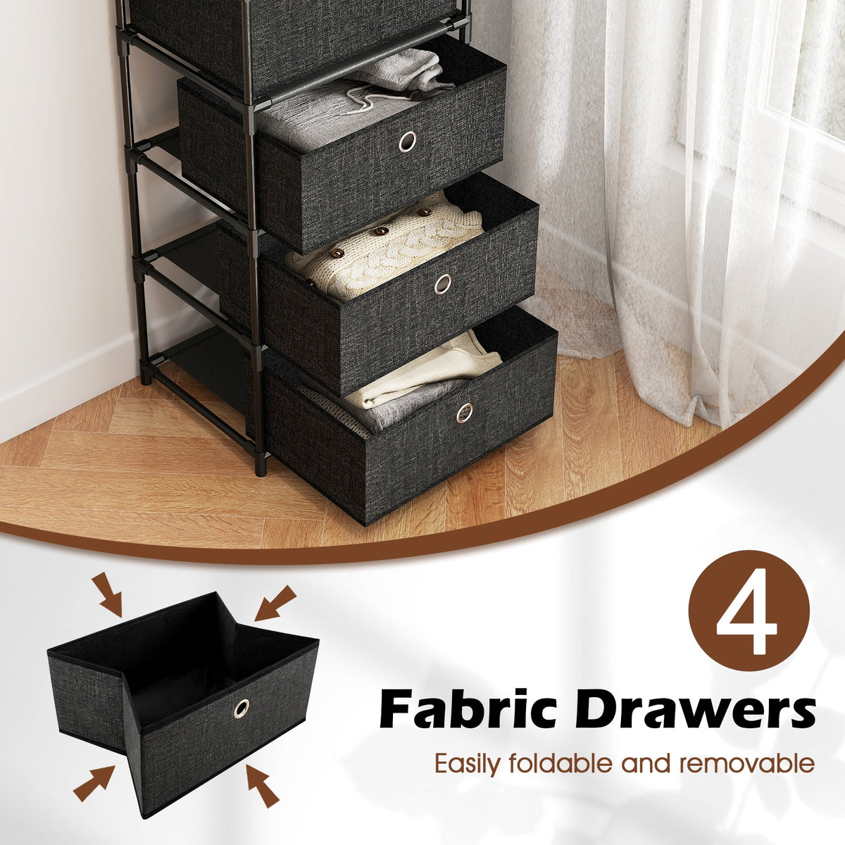 Fabric Storage Tower Dresser - Rustic Brown & Black (min order qty 2)-Dressers & Chests-DECOROLALA