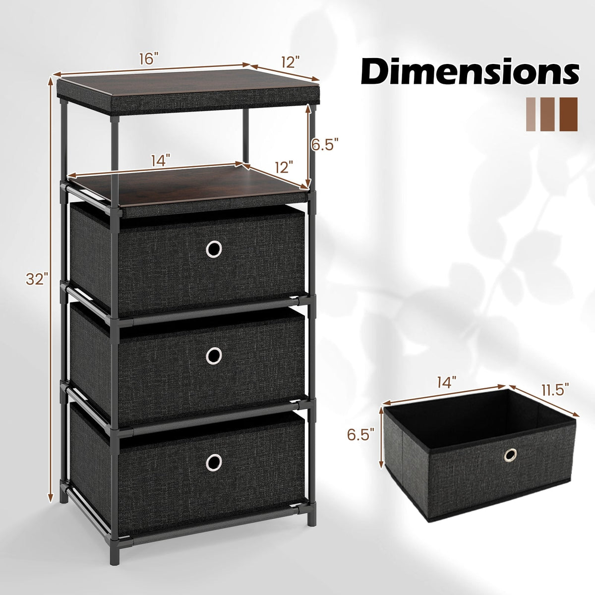 Fabric Storage Tower - Rustic Brown & Black (min order qty 2)-Dressers & Chests-DECOROLALA