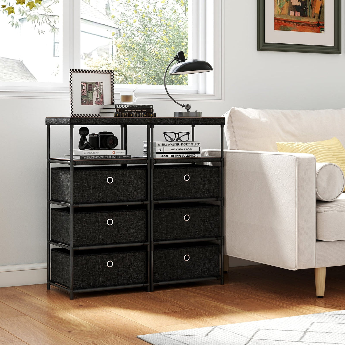 Fabric Storage Tower - Rustic Brown & Black (min order qty 2)-Dressers & Chests-DECOROLALA