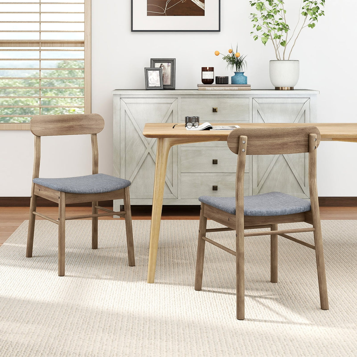 Fabric Upholstered Kitchen Armless Dining Chairs with Rubber Wood Frame Set of 2-Oak-Dining Chairs-DECOROLALA