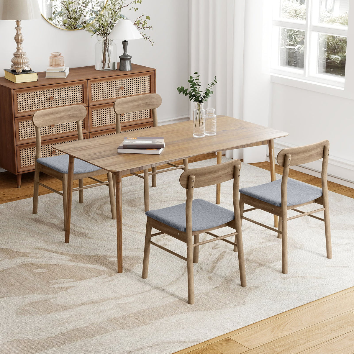 Fabric Upholstered Kitchen Armless Dining Chairs with Rubber Wood Frame Set of 2-Oak-Dining Chairs-DECOROLALA