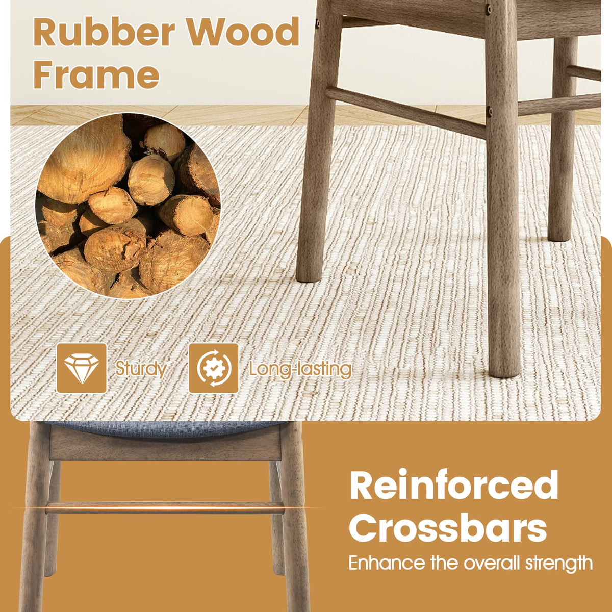Fabric Upholstered Kitchen Armless Dining Chairs with Rubber Wood Frame Set of 2-Oak-Dining Chairs-DECOROLALA