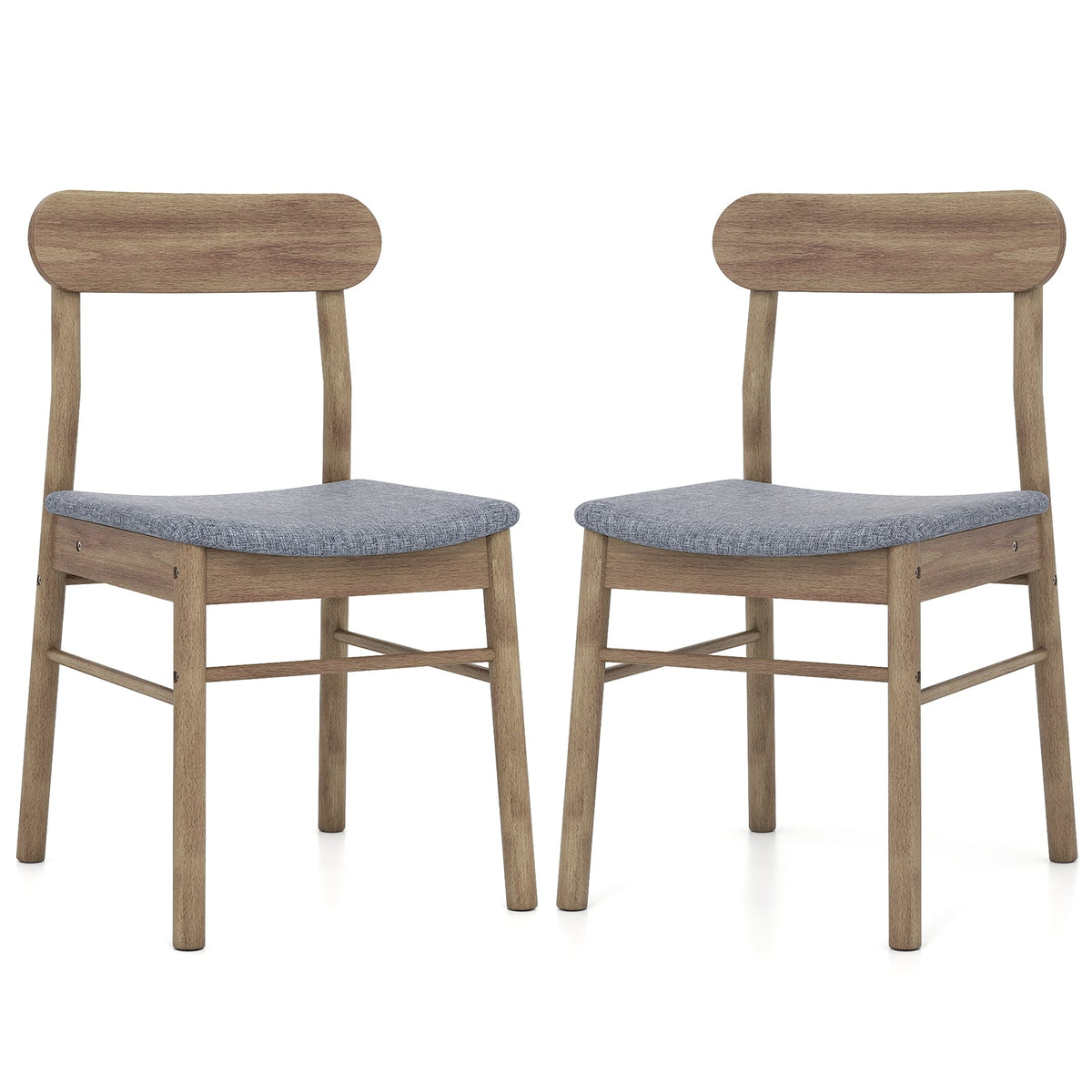 Fabric Upholstered Kitchen Armless Dining Chairs with Rubber Wood Frame Set of 2-Oak-Dining Chairs-DECOROLALA