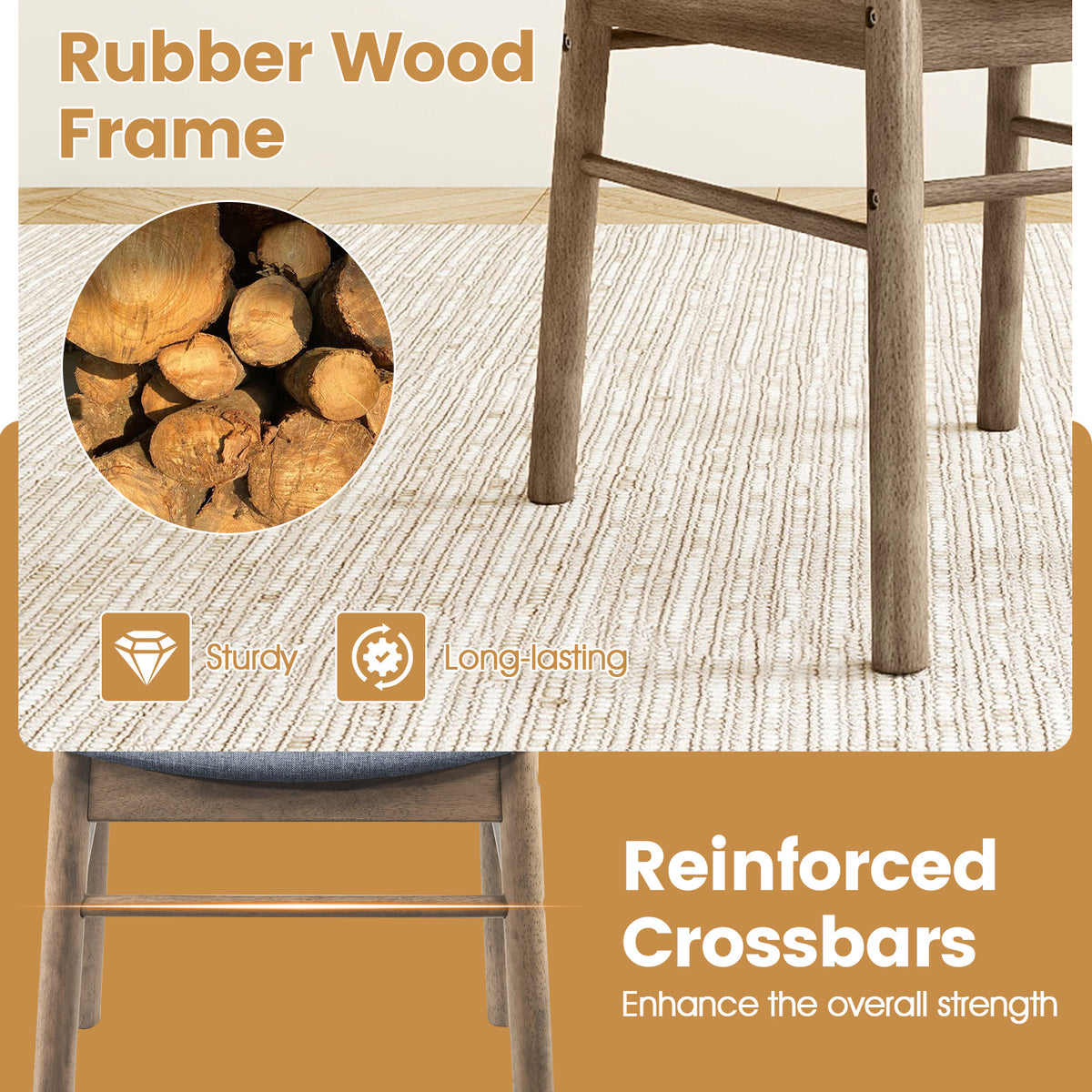 Fabric Upholstered Kitchen Armless Dining Chairs with Rubber Wood Frame Set of 4-Oak-Dining Chairs-DECOROLALA