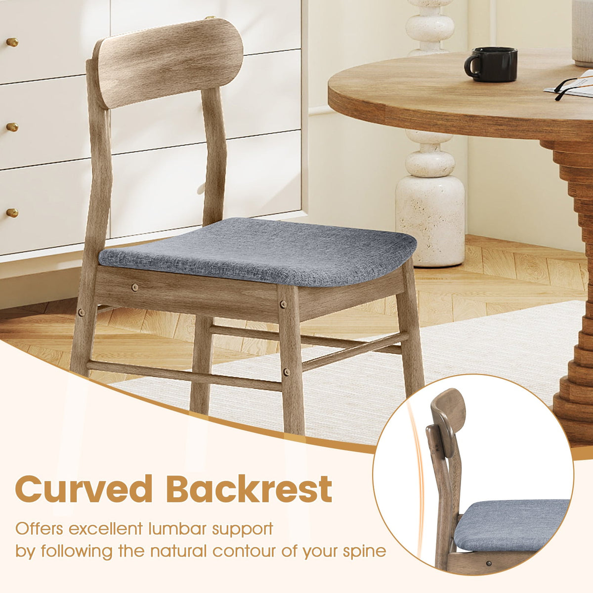 Fabric Upholstered Kitchen Armless Dining Chairs with Rubber Wood Frame Set of 4-Oak-Dining Chairs-DECOROLALA