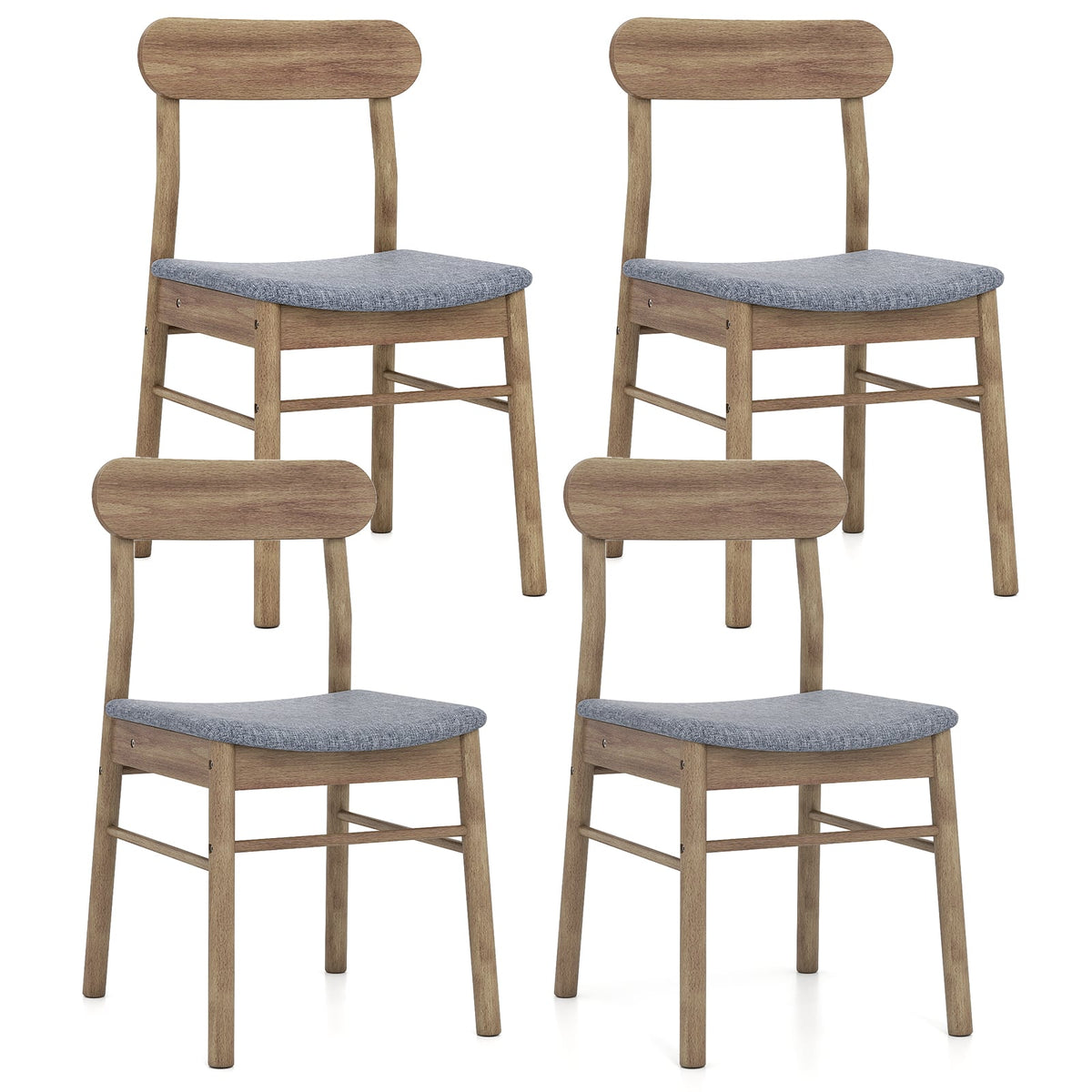 Fabric Upholstered Kitchen Armless Dining Chairs with Rubber Wood Frame Set of 4-Oak-Dining Chairs-DECOROLALA