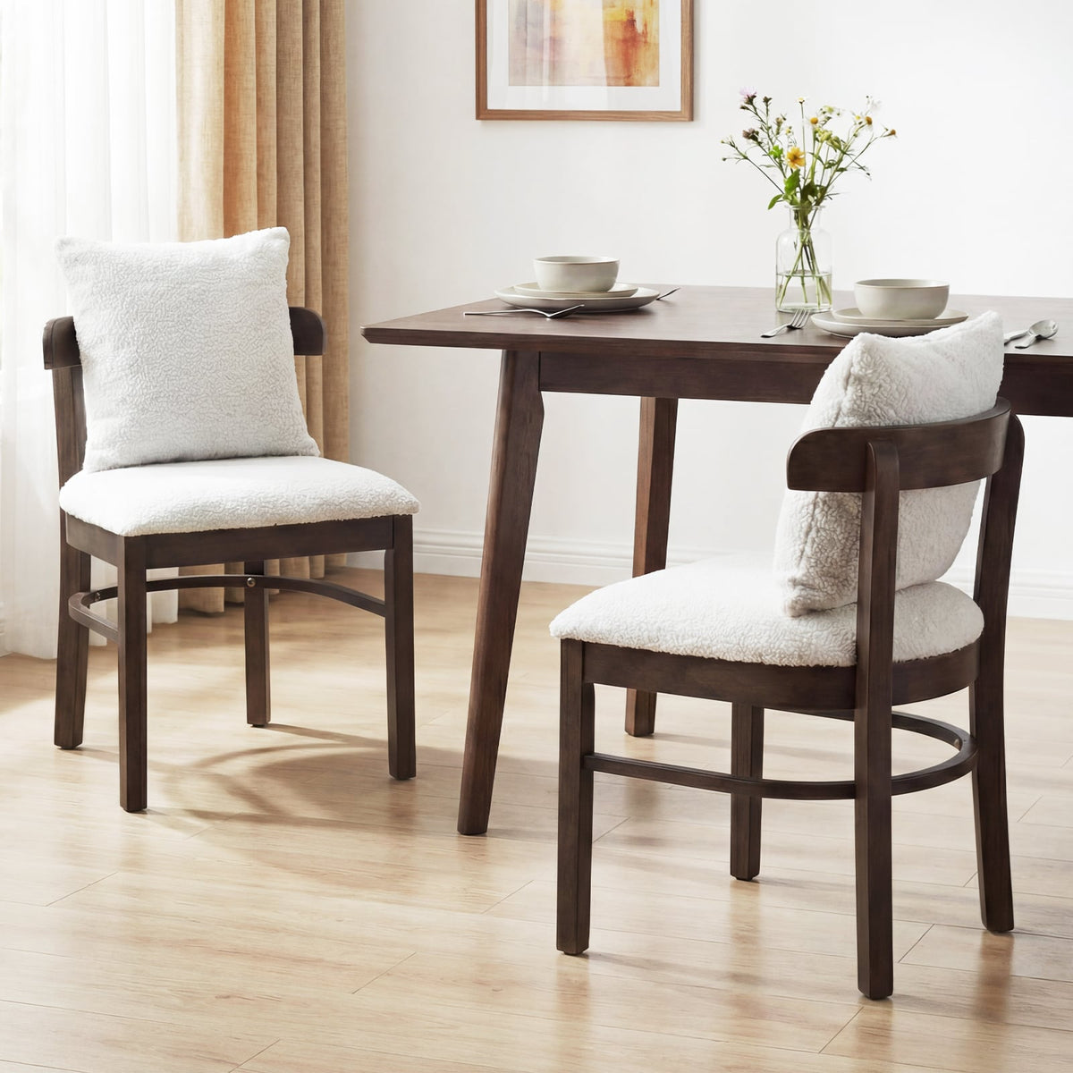 Fabric Upholstered Wood Dining Chairs Set of 2 with Removable Pillow-Gray-Dining Chairs-DECOROLALA