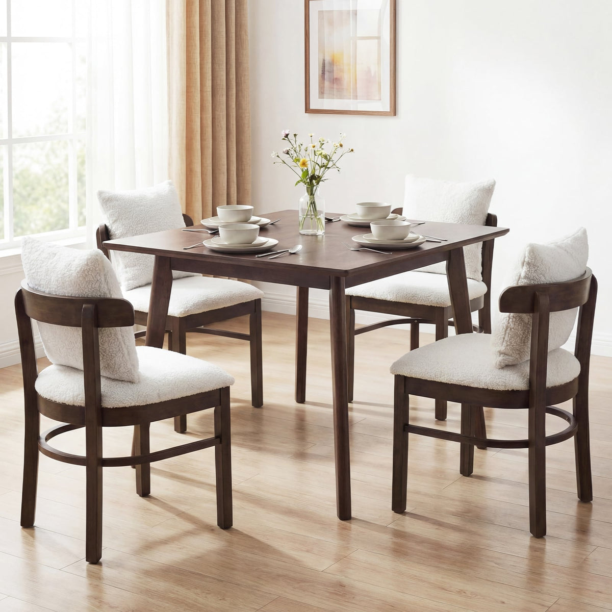 Fabric Upholstered Wood Dining Chairs Set of 2 with Removable Pillow-Gray-Dining Chairs-DECOROLALA
