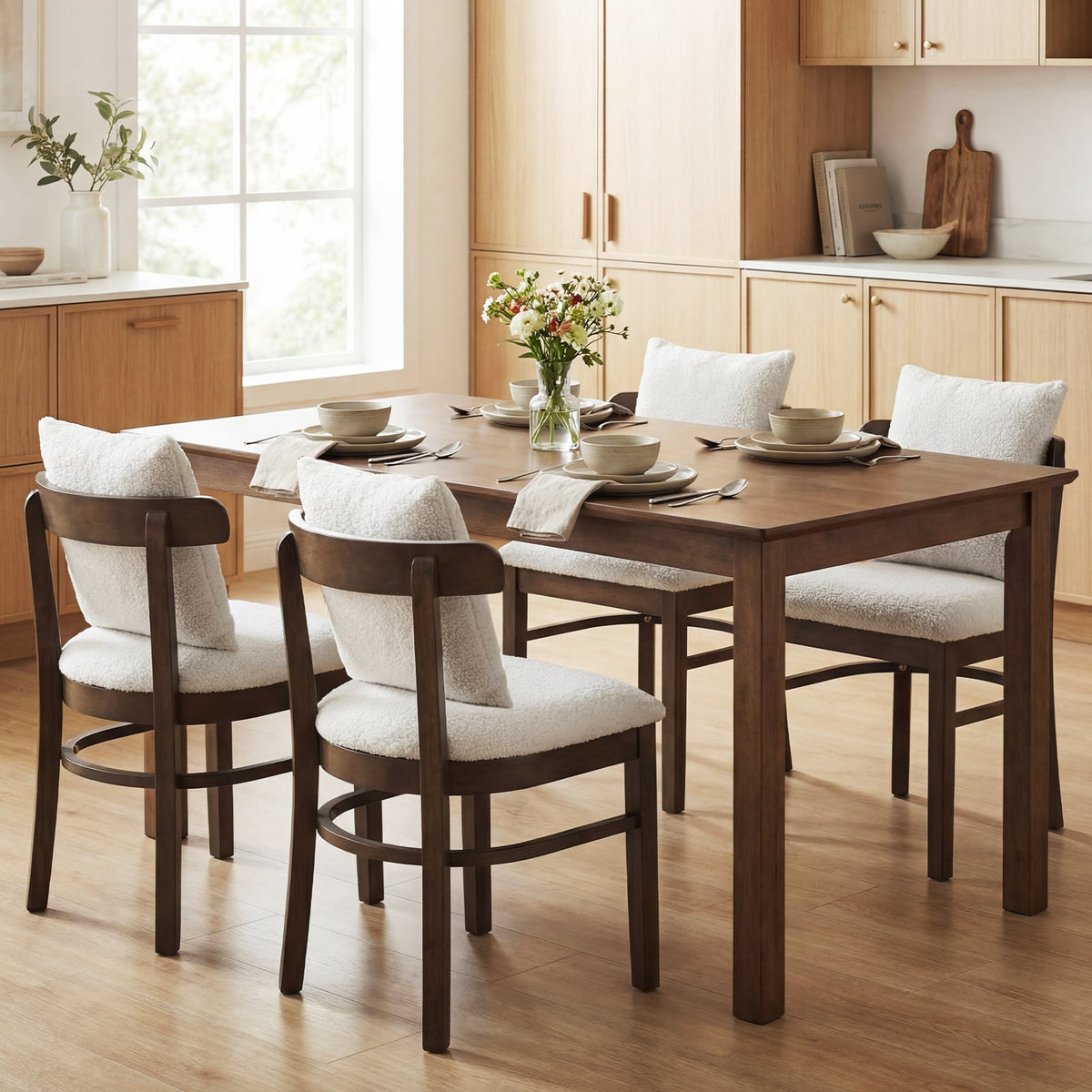 Fabric Upholstered Wood Dining Chairs Set of 4 with Removable Pillow-Gray-Dining Chairs-DECOROLALA