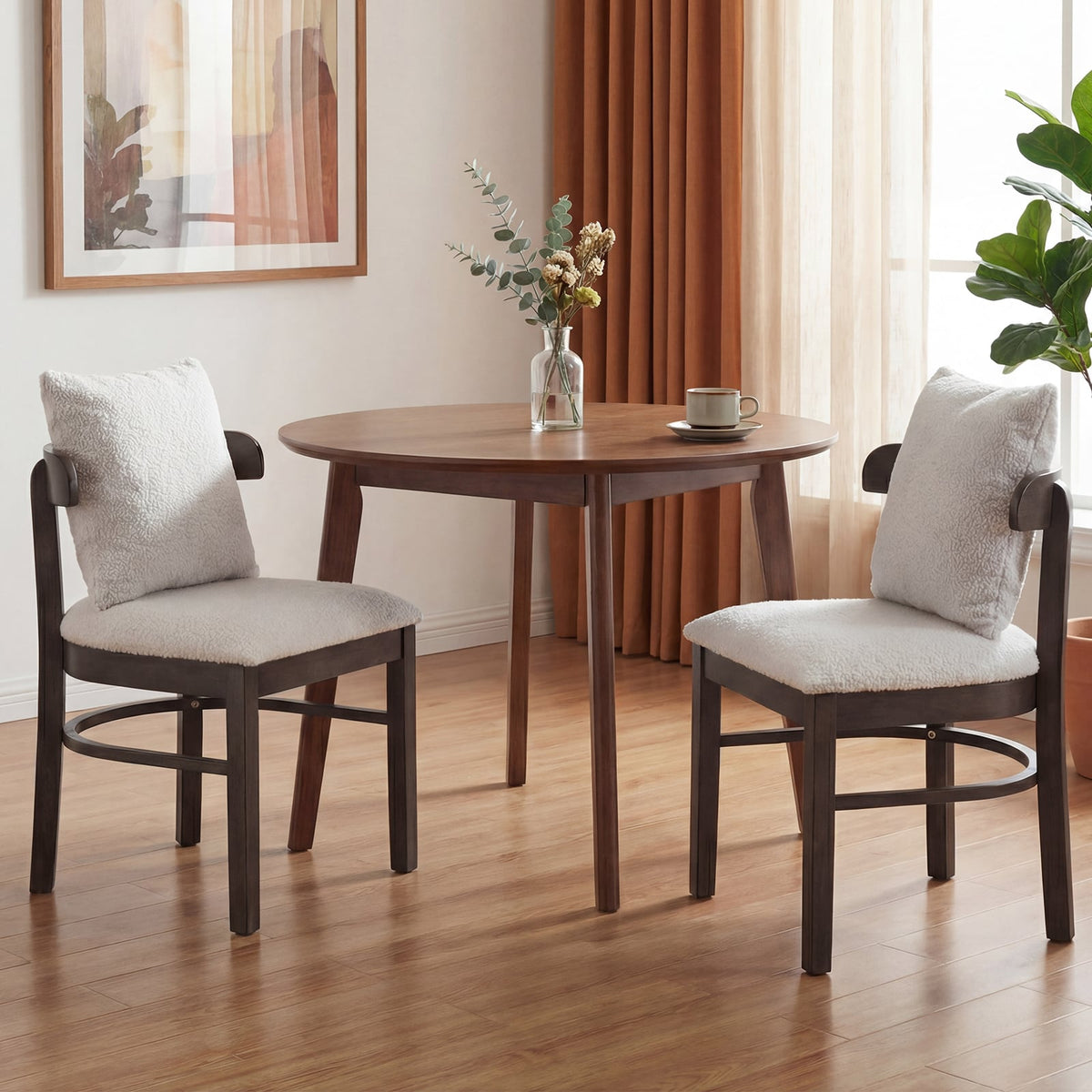 Fabric Upholstered Wood Dining Chairs Set of 4 with Removable Pillow-Gray-Dining Chairs-DECOROLALA