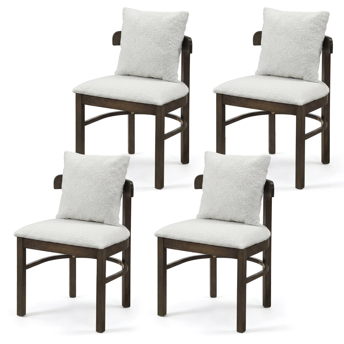 Fabric Upholstered Wood Dining Chairs Set of 4 with Removable Pillow-Gray-Dining Chairs-DECOROLALA