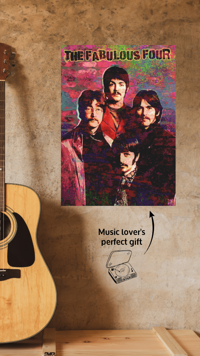 Fabulous Four Poster - The Beatles Wall Art-canvas-DECOROLALA