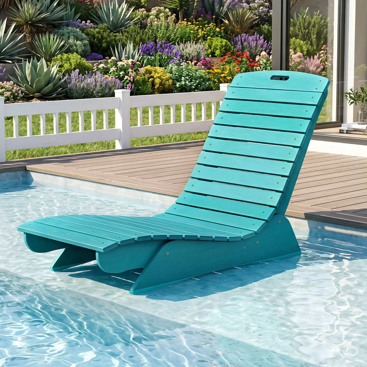 Fade-Resistant Outdoor Lounger with Contoured Shape for Deck Poolside-Turquoise-Outdoor Chaise Lounges-DECOROLALA