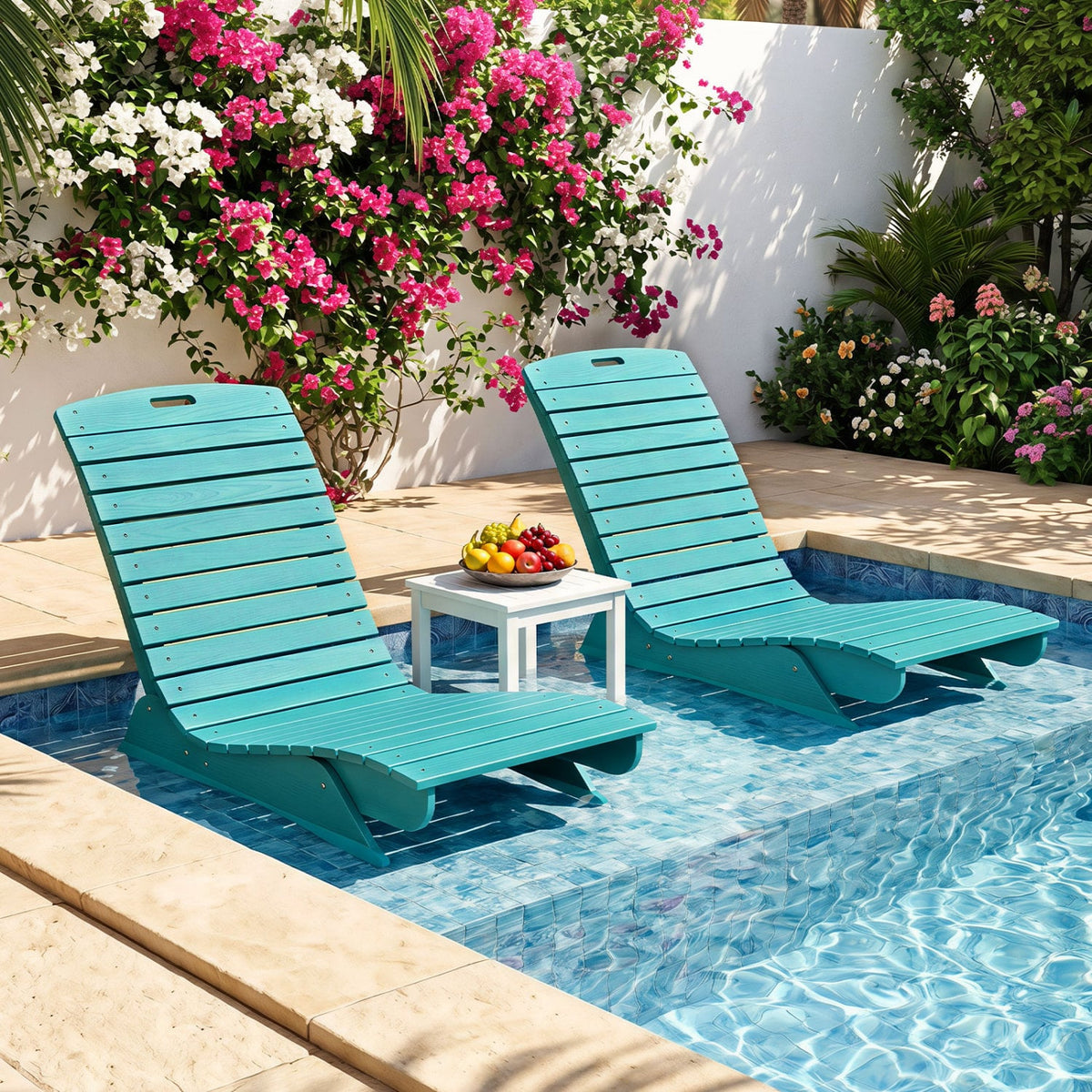 Fade-Resistant Outdoor Lounger with Contoured Shape for Deck Poolside-Turquoise-Outdoor Chaise Lounges-DECOROLALA