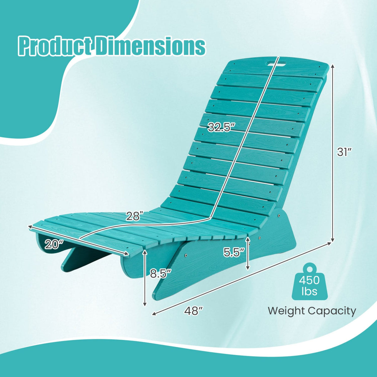 Fade-Resistant Outdoor Lounger with Contoured Shape for Deck Poolside-Turquoise-Outdoor Chaise Lounges-DECOROLALA