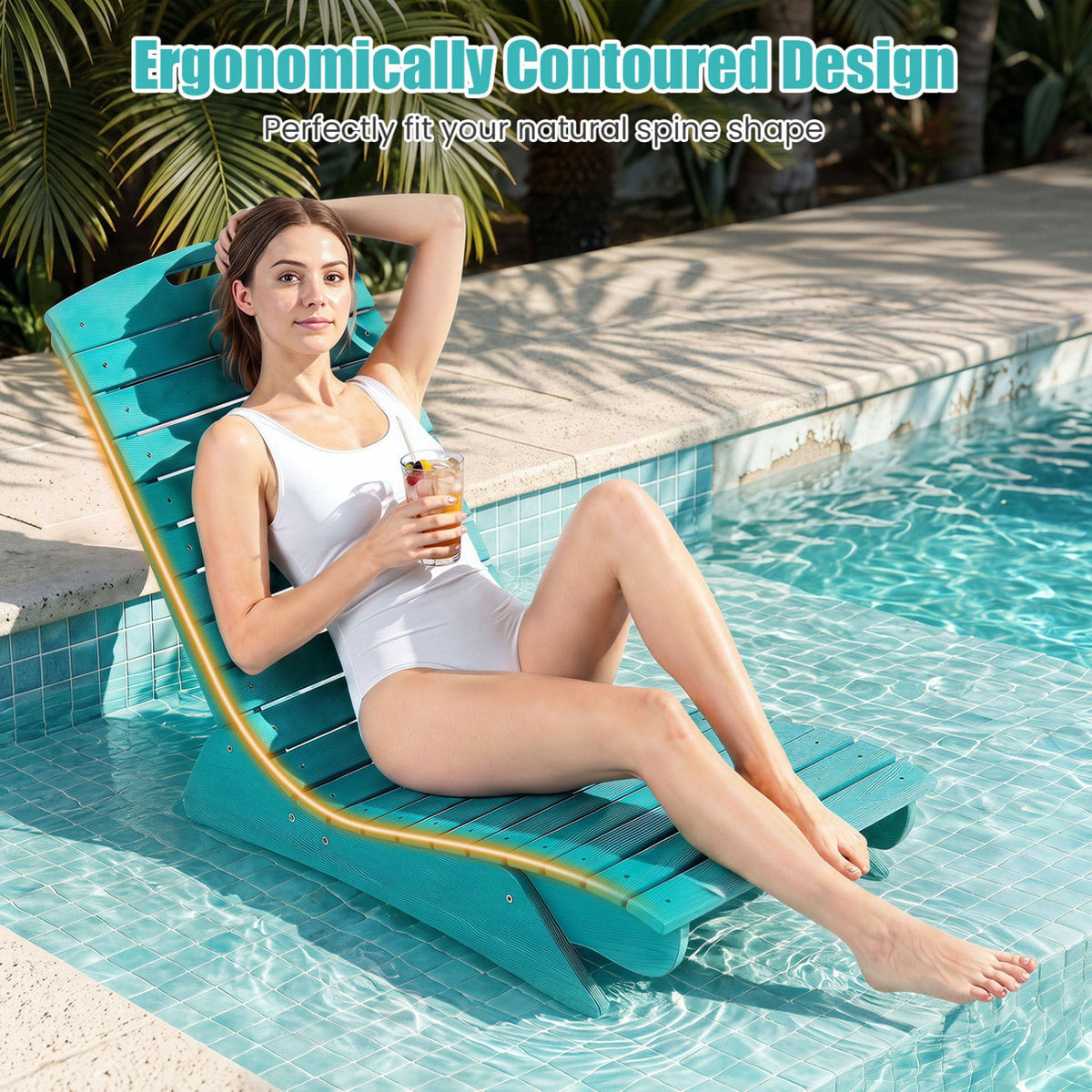 Fade-Resistant Outdoor Lounger with Contoured Shape for Deck Poolside-Turquoise-Outdoor Chaise Lounges-DECOROLALA