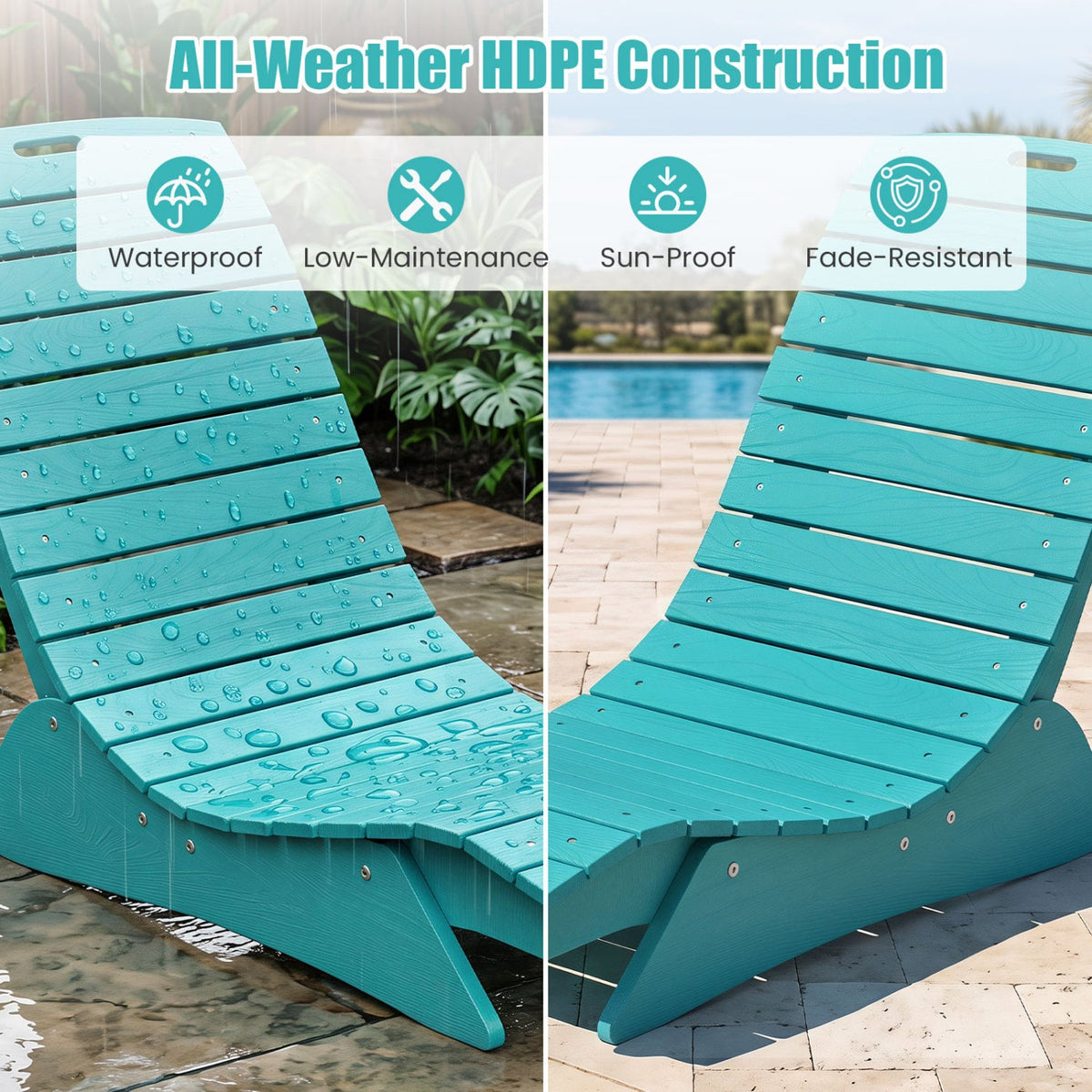 Fade-Resistant Outdoor Lounger with Contoured Shape for Deck Poolside-Turquoise-Outdoor Chaise Lounges-DECOROLALA