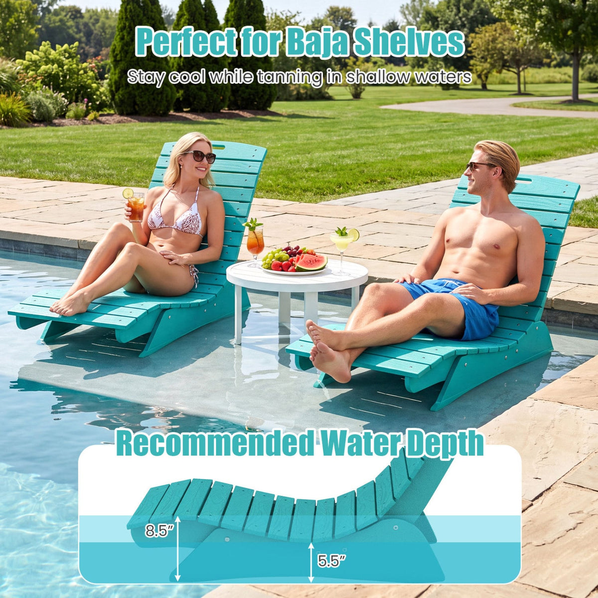 Fade-Resistant Outdoor Lounger with Contoured Shape for Deck Poolside-Turquoise-Outdoor Chaise Lounges-DECOROLALA