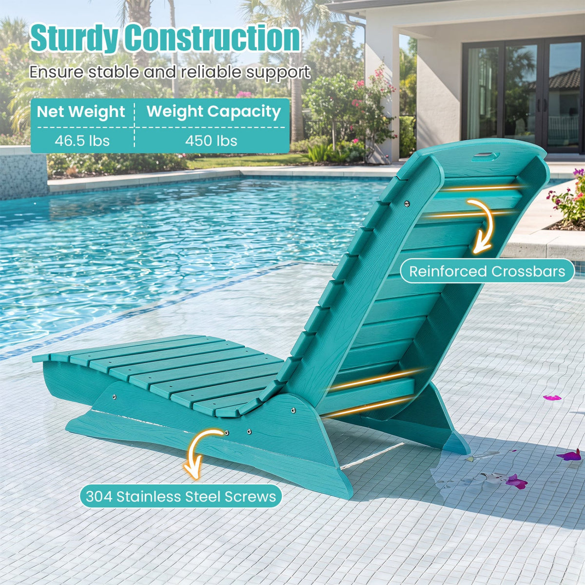 Fade-Resistant Outdoor Lounger with Contoured Shape for Deck Poolside-Turquoise-Outdoor Chaise Lounges-DECOROLALA