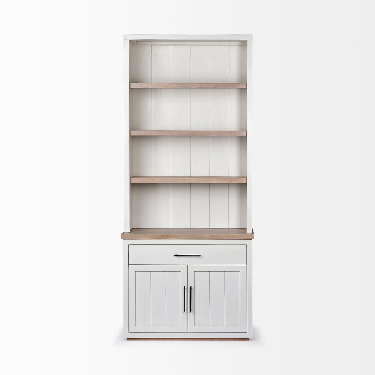 Fairview I White and Medium Brown Wood Three Shelf Shelving Unit-Shelving-DECOROLALA