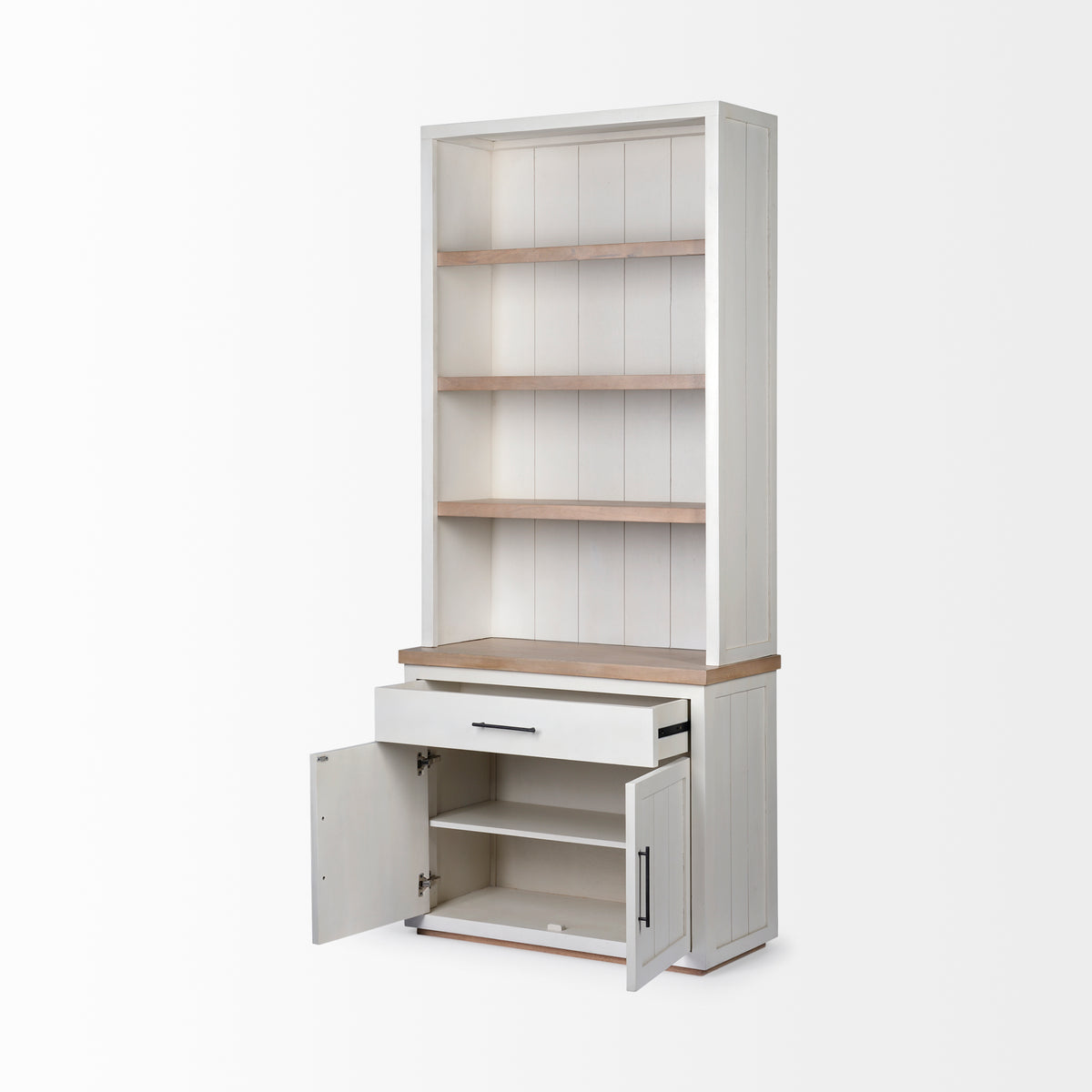 Fairview I White and Medium Brown Wood Three Shelf Shelving Unit-Shelving-DECOROLALA