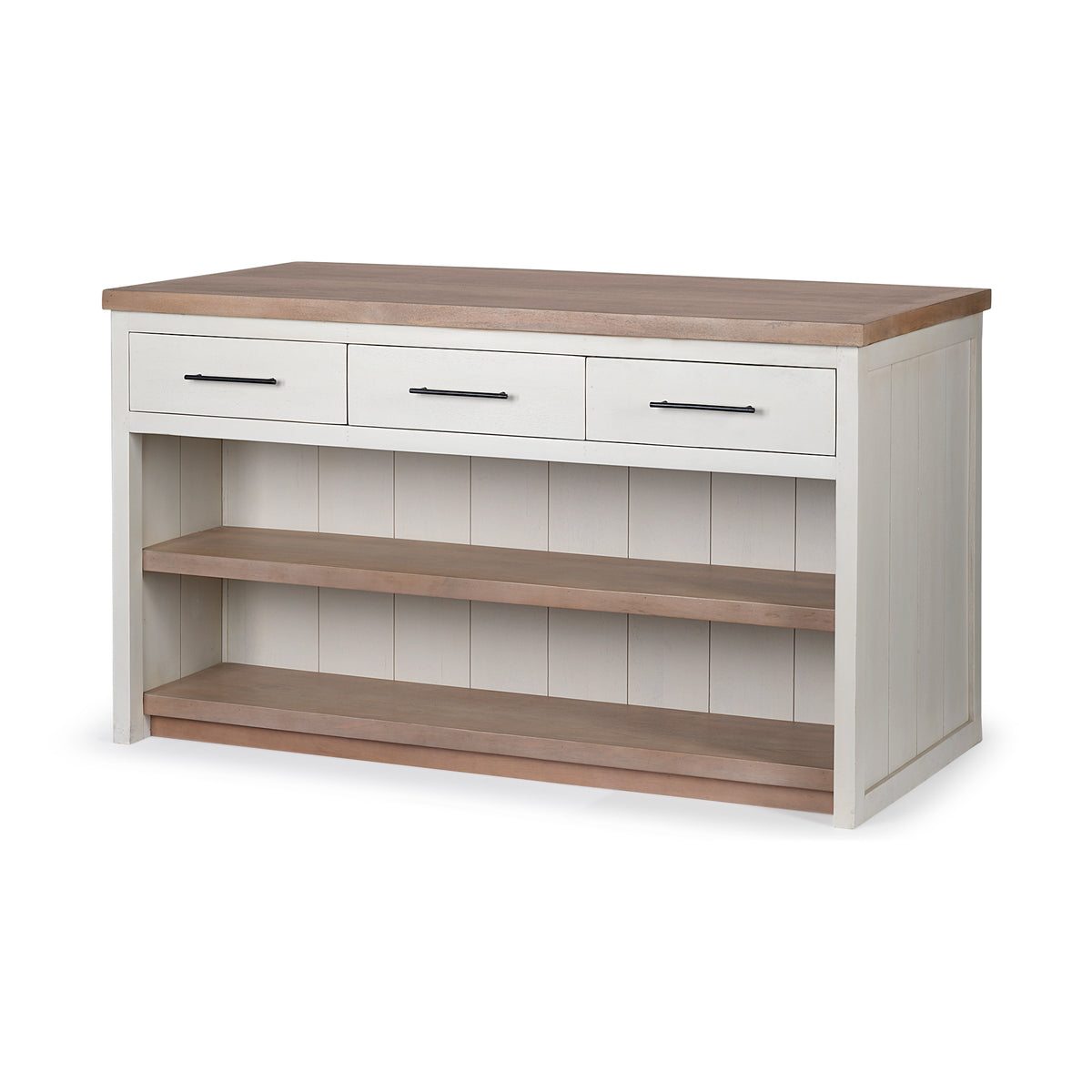 Fairview II White and Brown Two-Tone Stain Solid Wood Kitchen Island-Kitchen Islands-DECOROLALA
