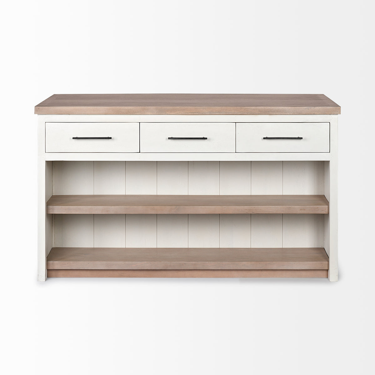 Fairview II White and Brown Two-Tone Stain Solid Wood Kitchen Island-Kitchen Islands-DECOROLALA