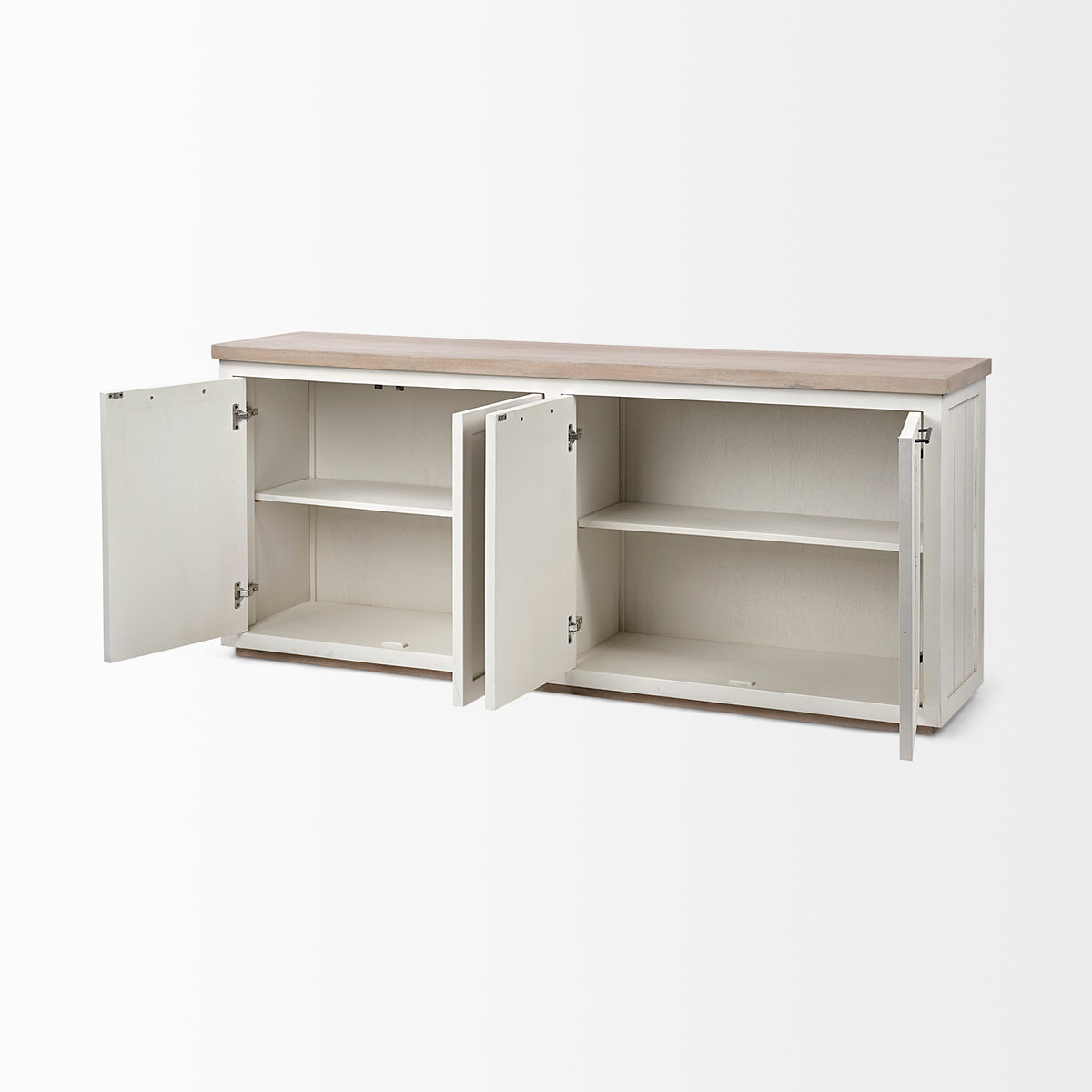 Fairview III Solid Wood Brown Top & White Frame 4 Cabinet Door Sideboard-Sideboards & Buffets-DECOROLALA