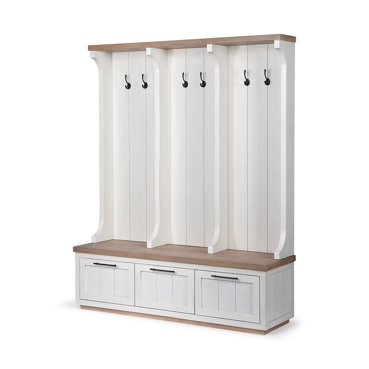 Fairview IV Hall Tree - White & Brown Wood 61" Storage-Hall Trees-DECOROLALA