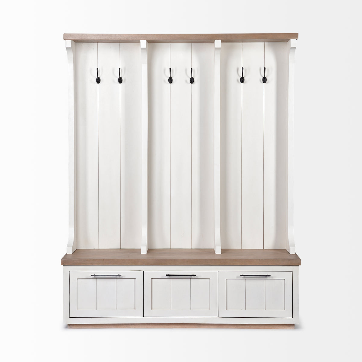 Fairview IV Hall Tree - White & Brown Wood 61" Storage-Hall Trees-DECOROLALA