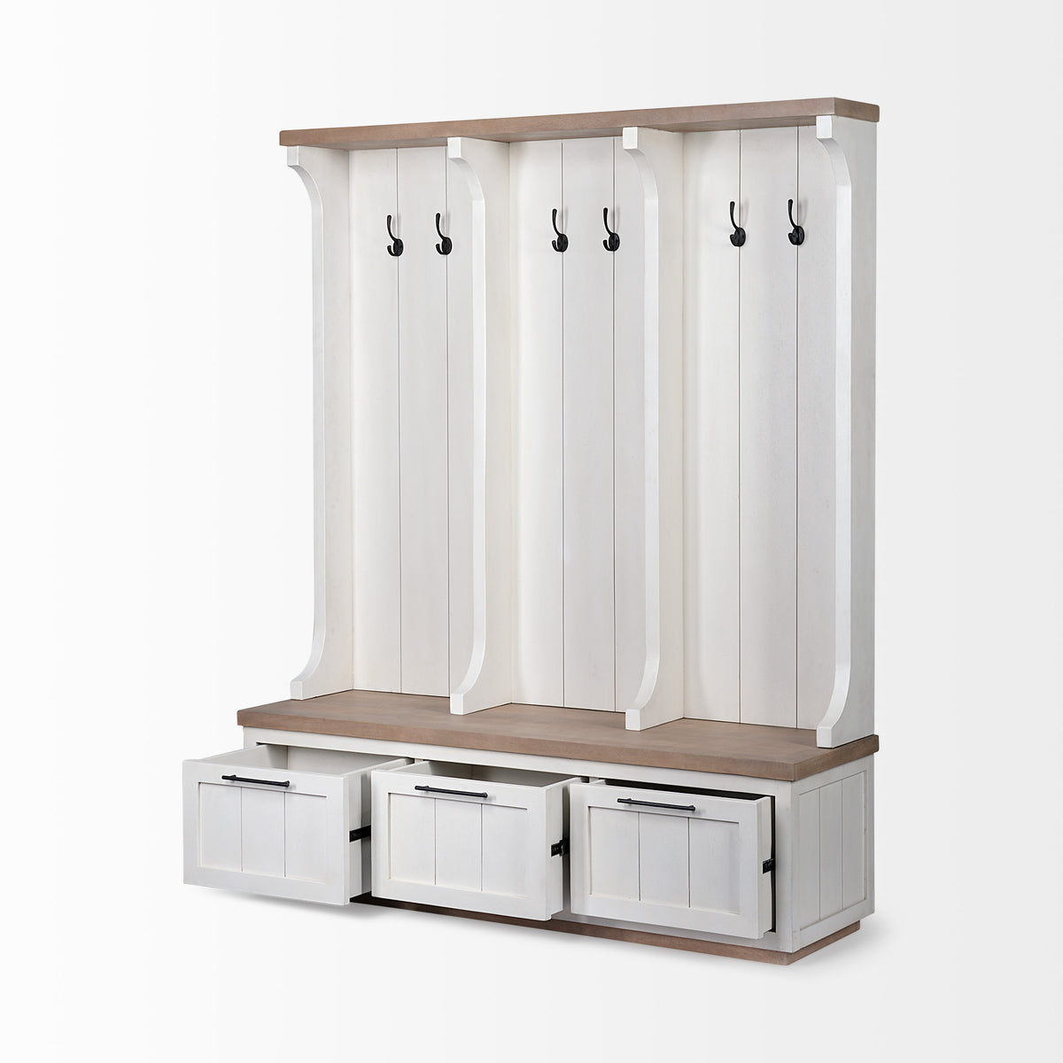 Fairview IV Hall Tree - White & Brown Wood 61" Storage-Hall Trees-DECOROLALA