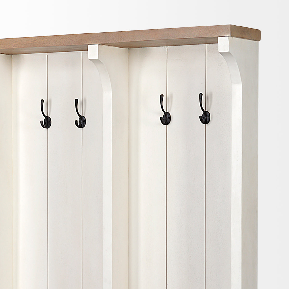 Fairview IV Hall Tree - White & Brown Wood 61" Storage-Hall Trees-DECOROLALA