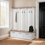 Fairview IV Hall Tree - White & Brown Wood 61" Storage-Hall Trees-DECOROLALA