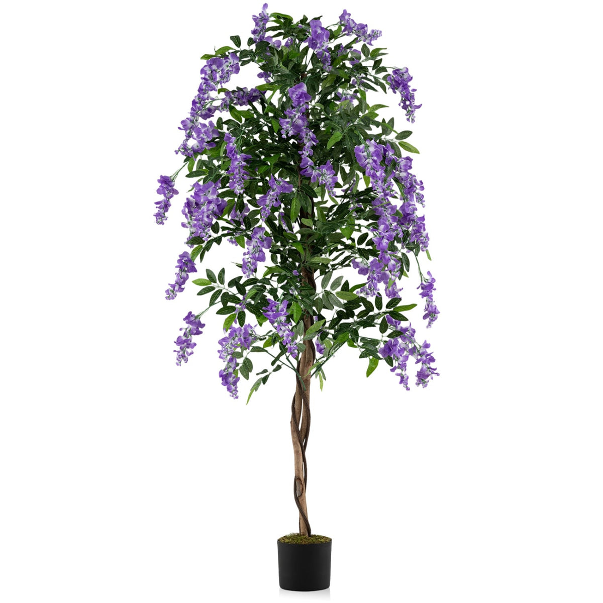 Fake Ficus Plant 6 FT Artificial Wisteria Tree with Natural Trunks and Purple Lifelike Flowers-Artificial Plants-DECOROLALA