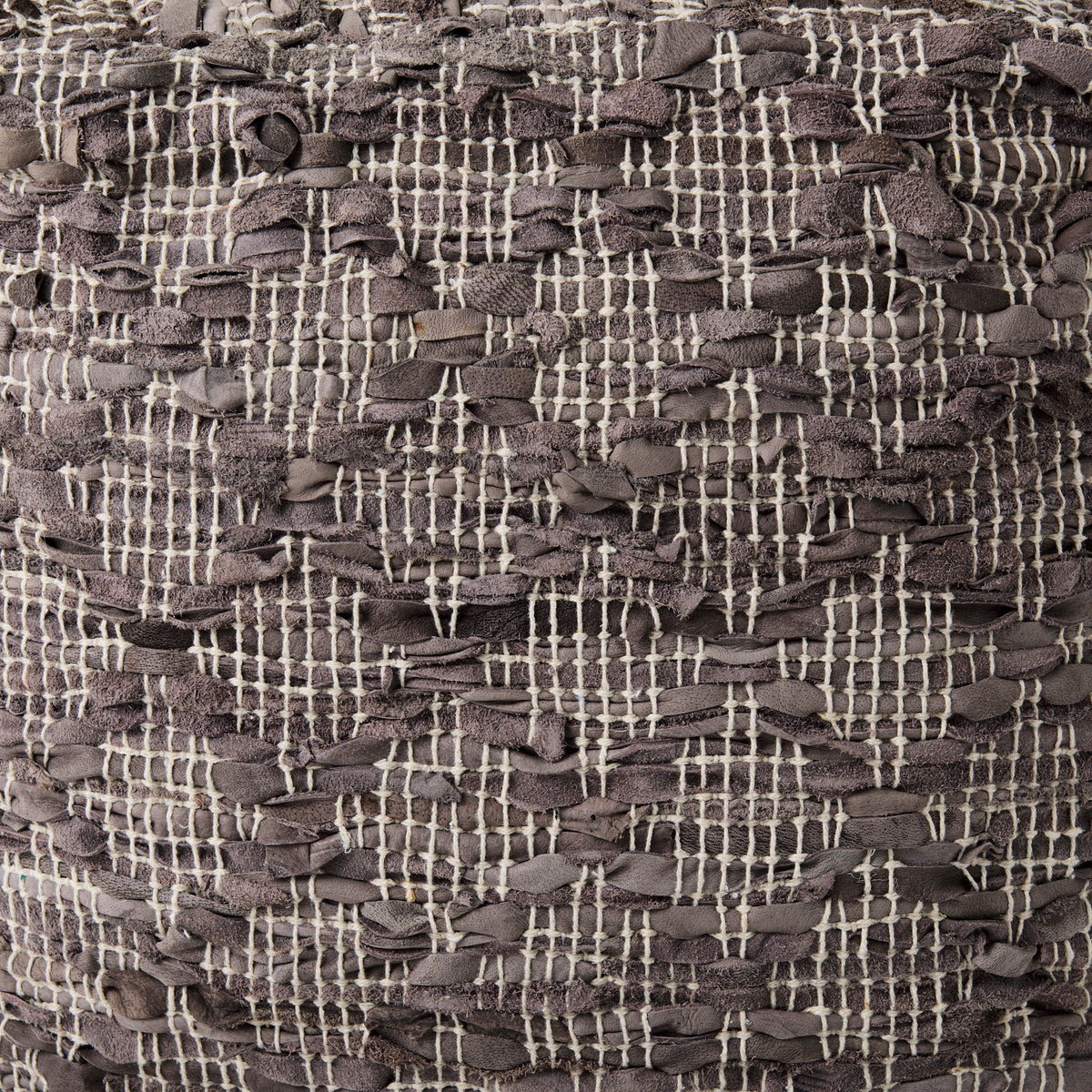 Falguni 16.0L x 16.0W x 16.0H Gray Leather and Cotton Patterned Pouf-Poufs-DECOROLALA