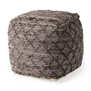 Falguni 16.0L x 16.0W x 16.0H Gray Leather and Cotton Patterned Pouf-Poufs-DECOROLALA