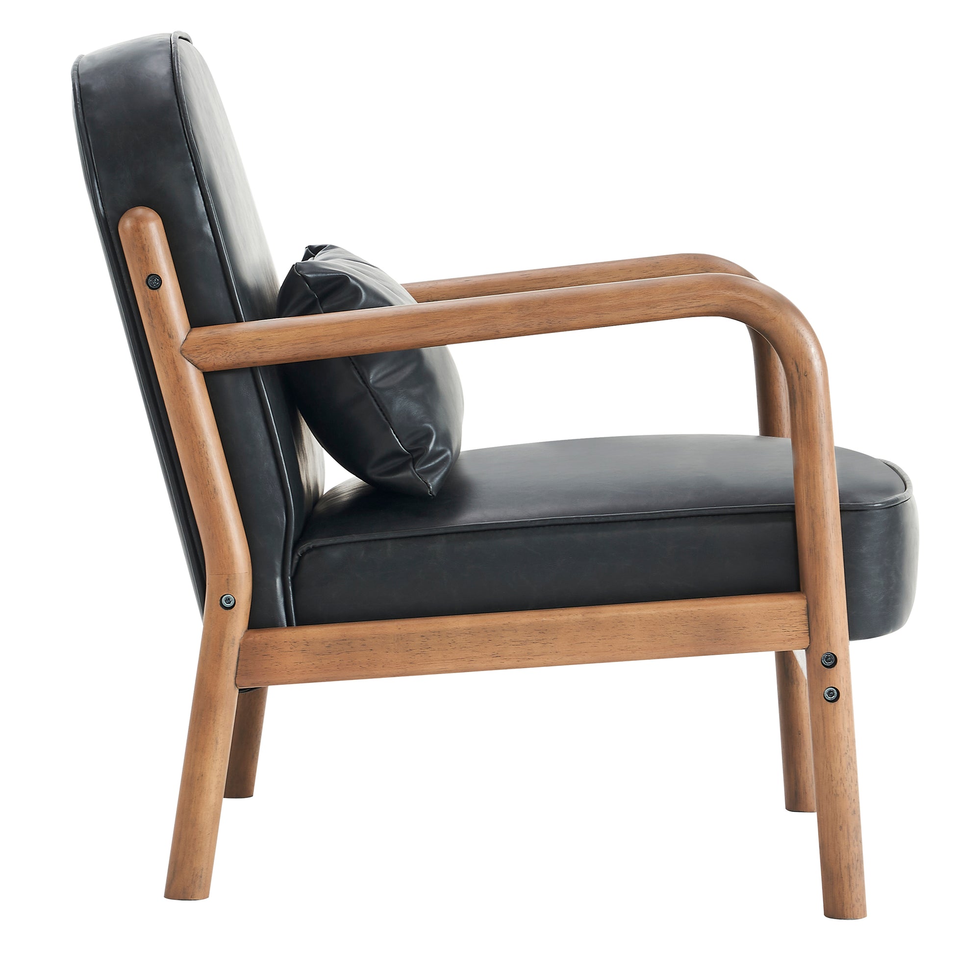 Fani Accent Chair - Black PU Leather Walnut Wood Frame-DECOROLALA