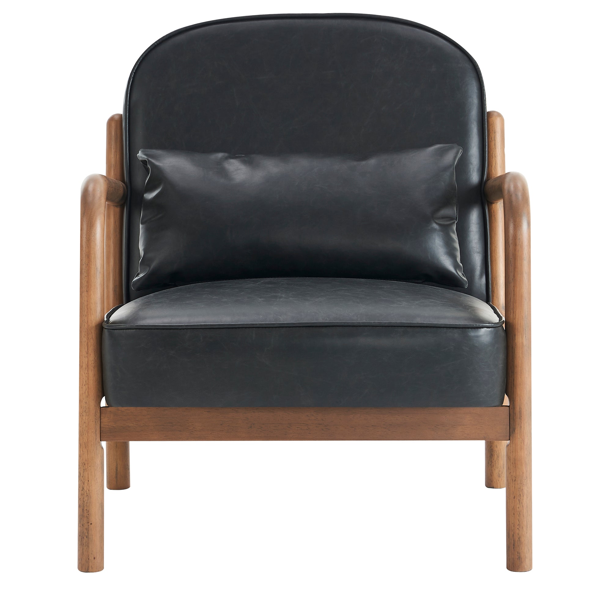 Fani Accent Chair - Black PU Leather Walnut Wood Frame-DECOROLALA