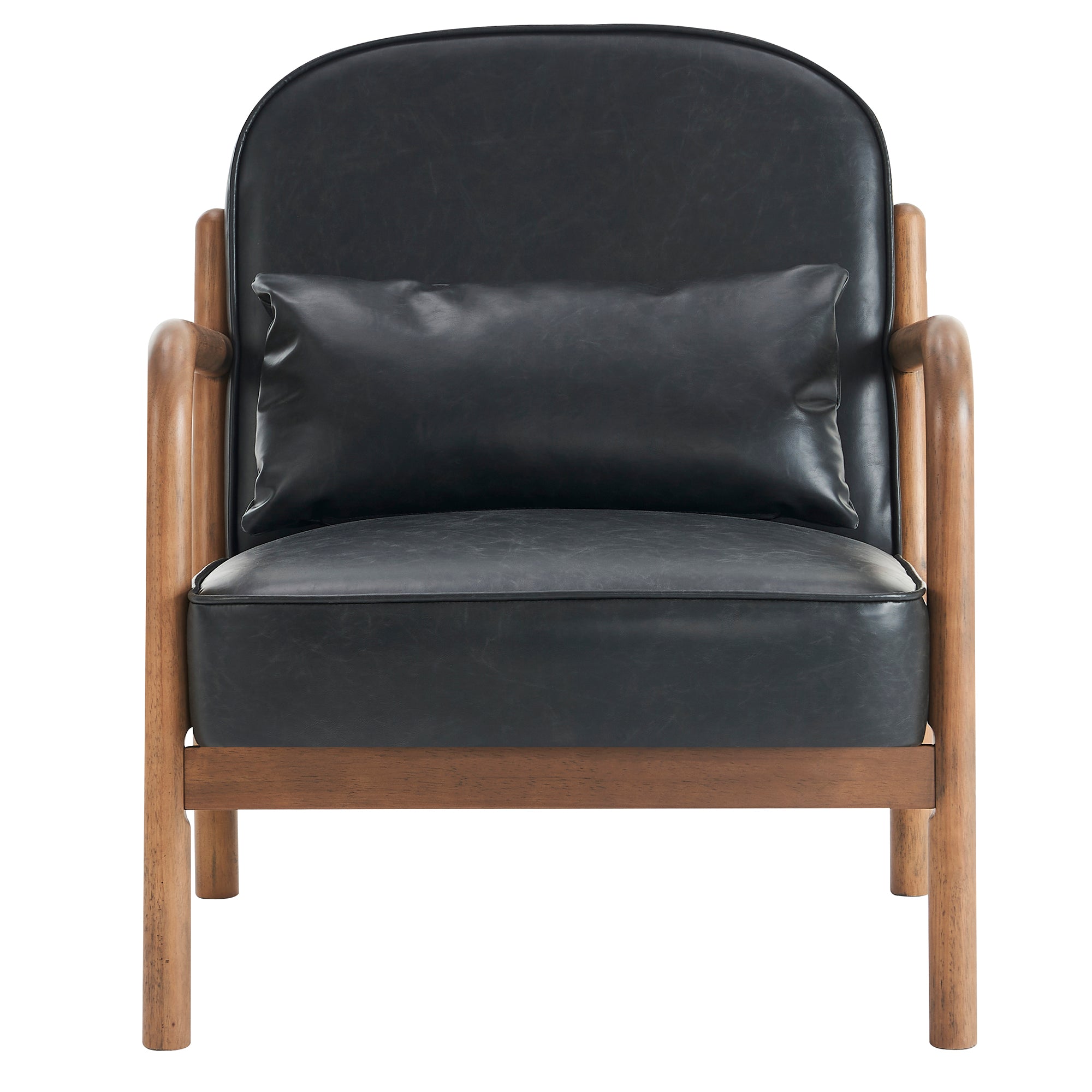 Fani Accent Chair - Black PU Leather Walnut Wood Frame-DECOROLALA