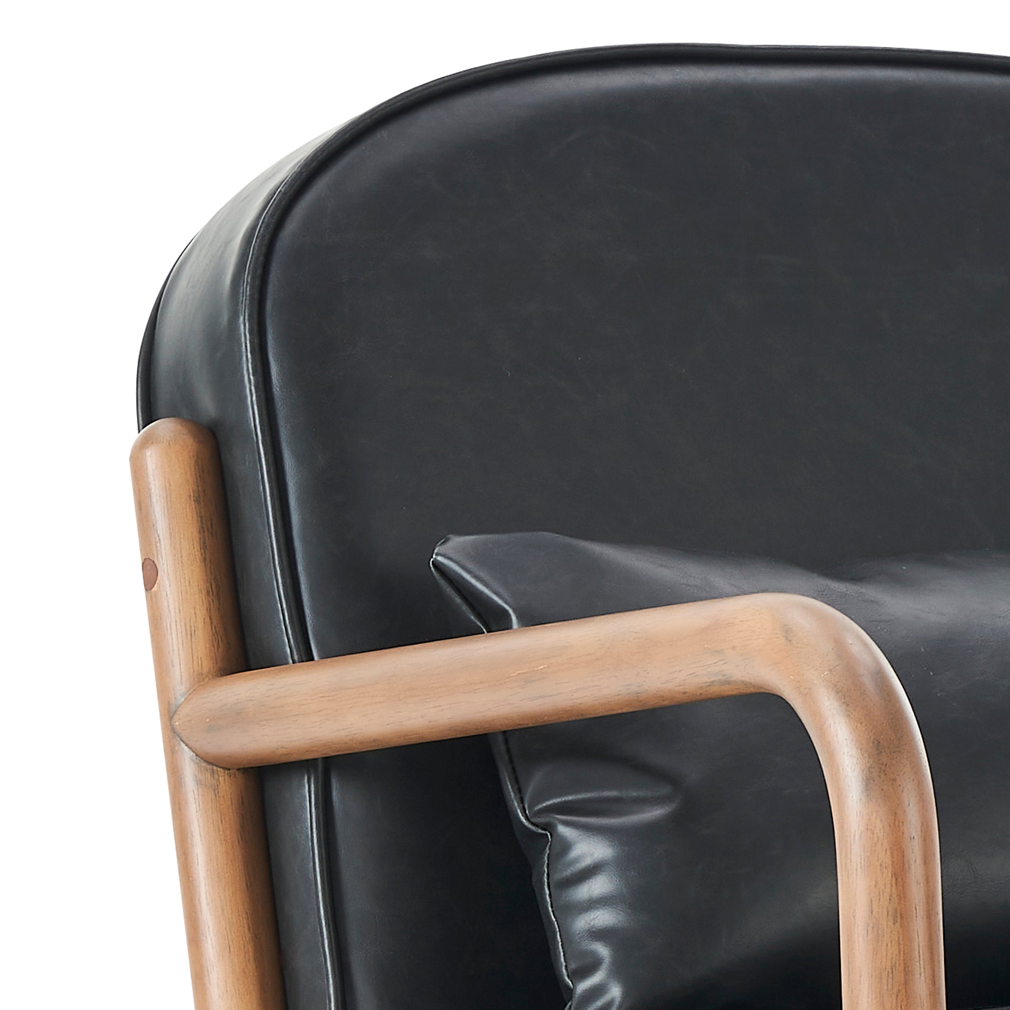 Fani Accent Chair - Black PU Leather Walnut Wood Frame-DECOROLALA